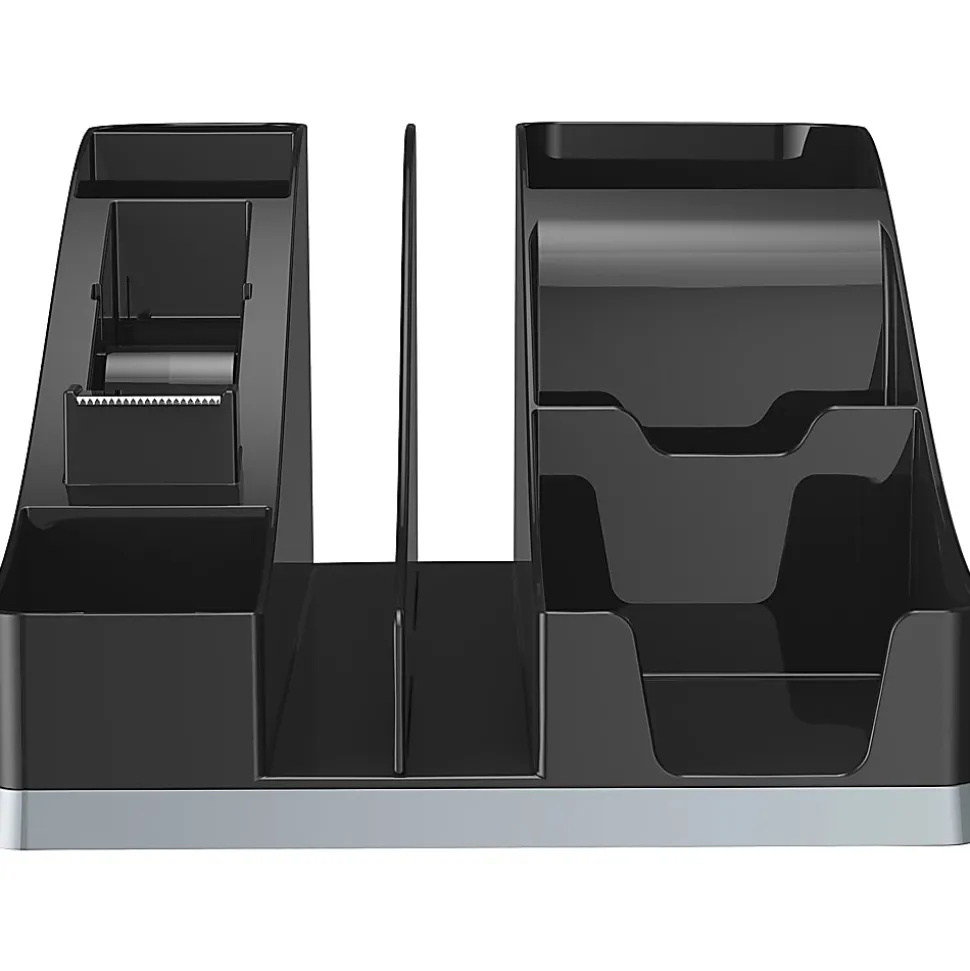 Deflecto Silouettes All-in-One Caddy - 6 Compartment(s) - 5.19" x 8.13"x 9.13" Depth - Desktop - Cable Management, Removable Divider - Silver - 1 Each