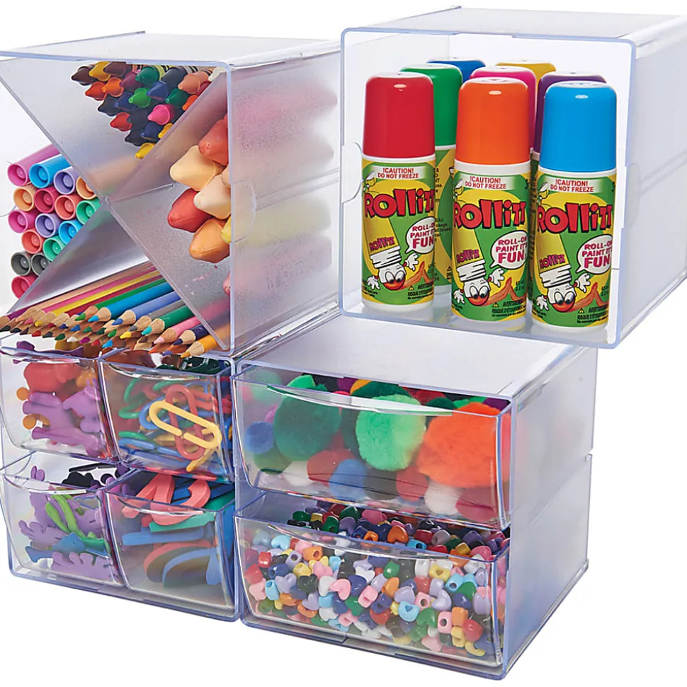 Deflecto Stackable Cube With 2 Drawers, 6"H x 6"W x 7 1/8"D, Clear