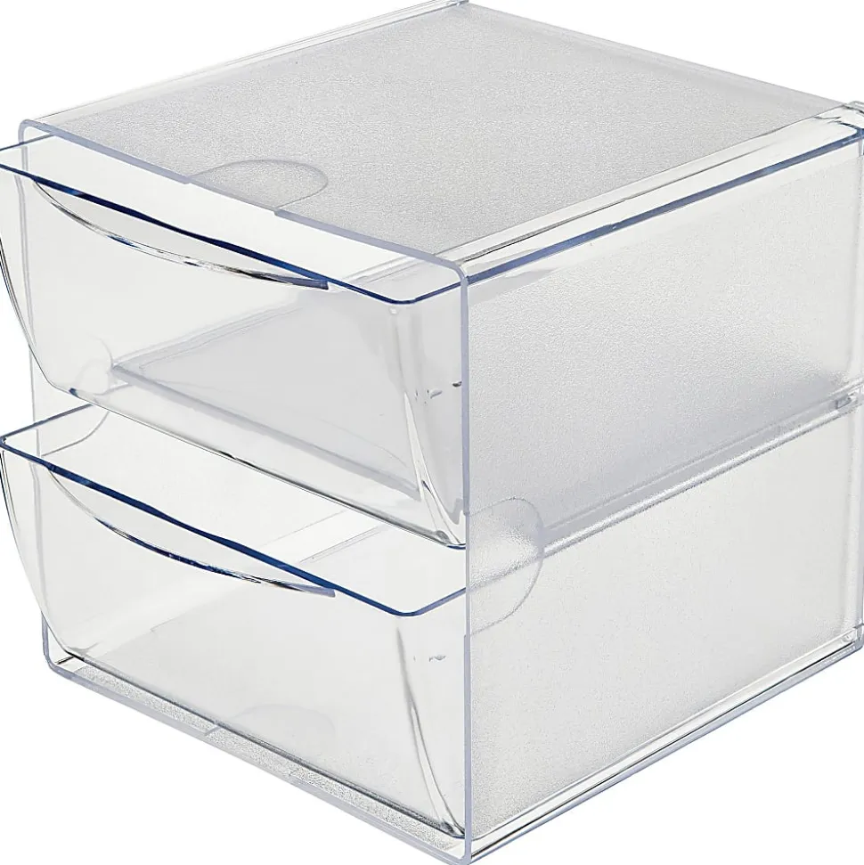 Deflecto Stackable Cube With 2 Drawers, 6"H x 6"W x 7 1/8"D, Clear