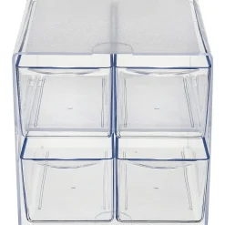 Deflecto Stackable Cube With 4 Drawers, 6"H x 6"W x 7 1/8"D, Clear