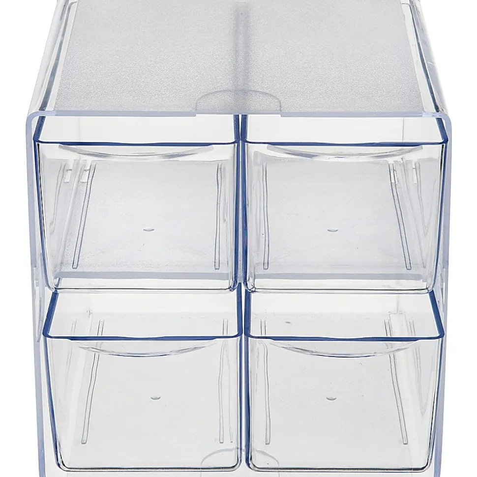 Deflecto Stackable Cube With 4 Drawers, 6"H x 6"W x 7 1/8"D, Clear