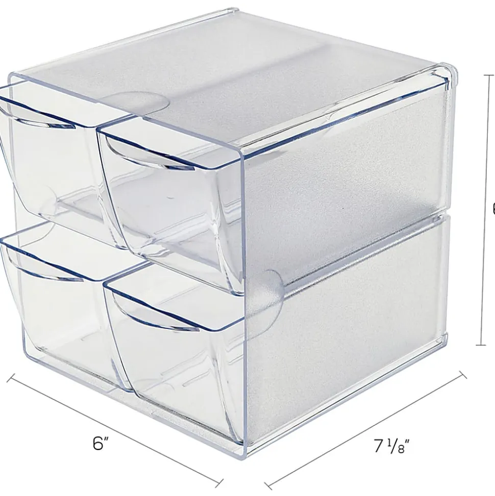 Deflecto Stackable Cube With 4 Drawers, 6"H x 6"W x 7 1/8"D, Clear