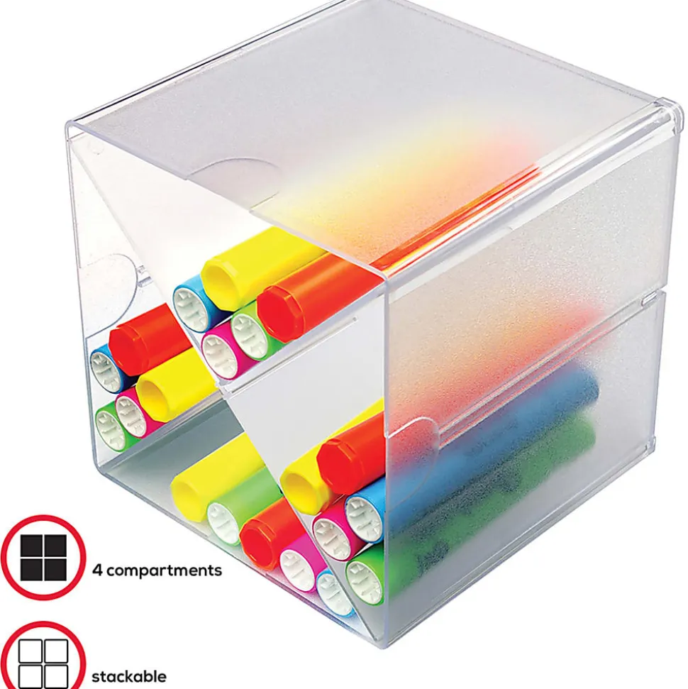 Deflecto Stackable Cube With X Divider, 6"H x 6"W x 6"D, Clear