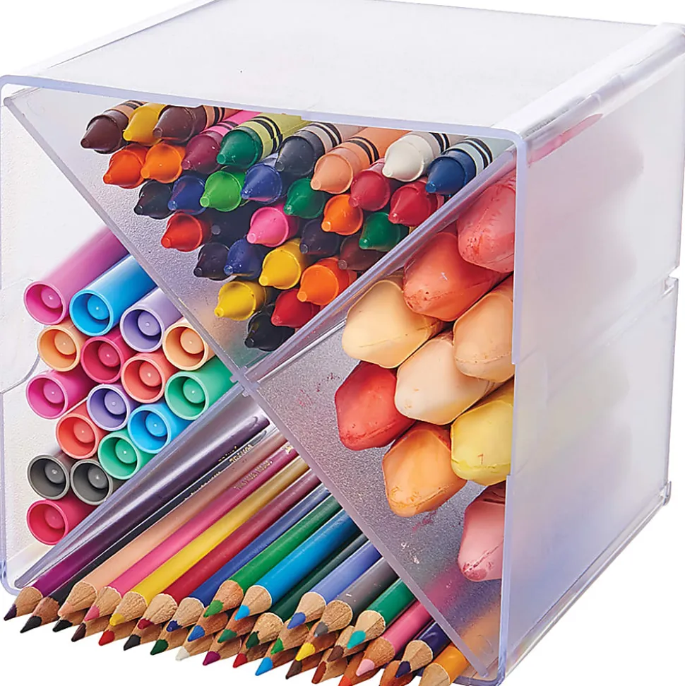 Deflecto Stackable Cube With X Divider, 6"H x 6"W x 6"D, Clear