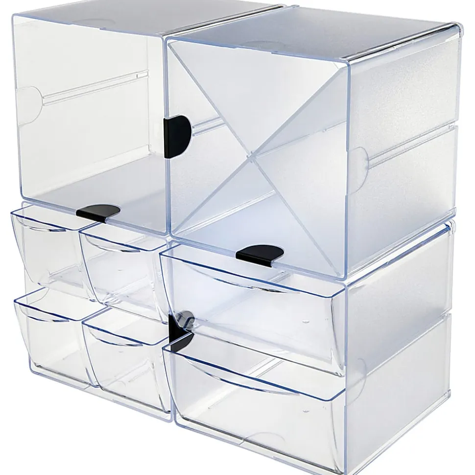 Deflecto Stackable Cube With X Divider, 6"H x 6"W x 6"D, Clear