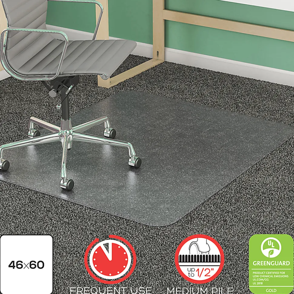 Deflecto SuperMat Medium Weight Chair Mat For Carpet, 60" x 46", Rectangle, Clear