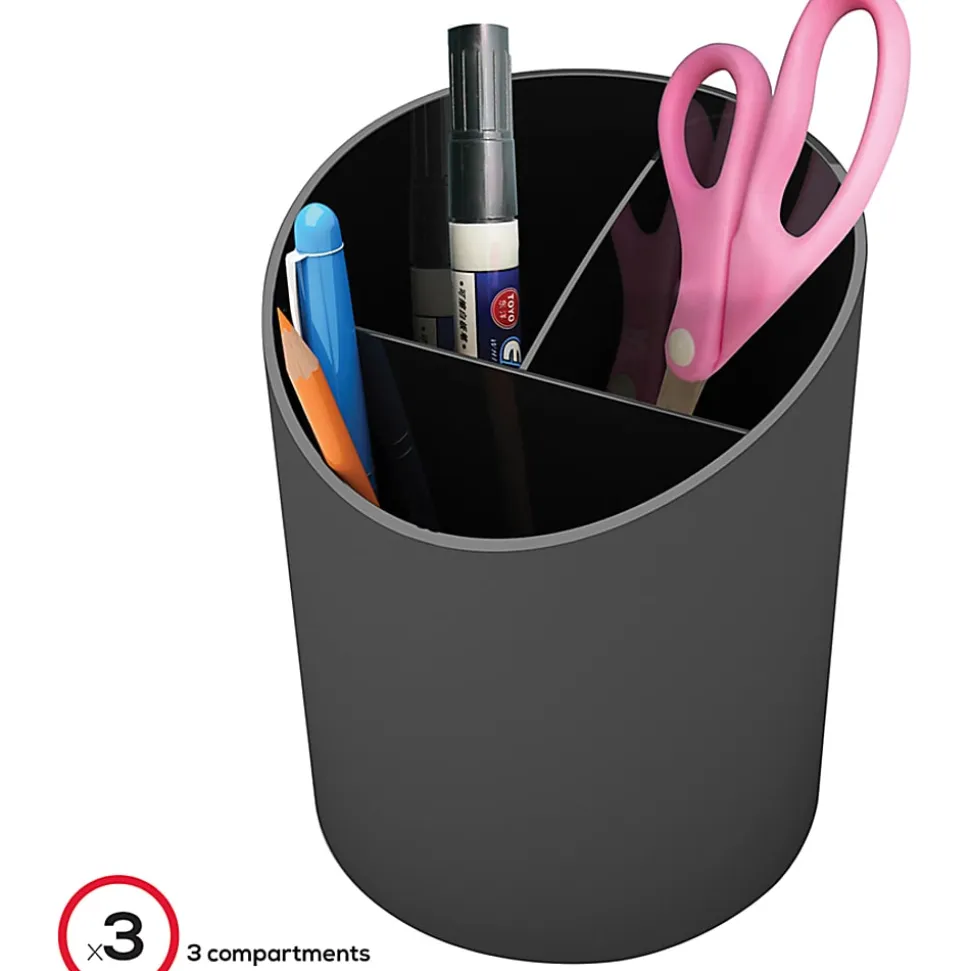 Deflecto Sustainable Office Recycled Large Pencil Cup, 5.6"H x 4.4"W x 4.4"L, Black