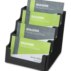 Deflecto® 4-Tier Business Card Holder, 3.5" x 3.9" x 4.1", Black