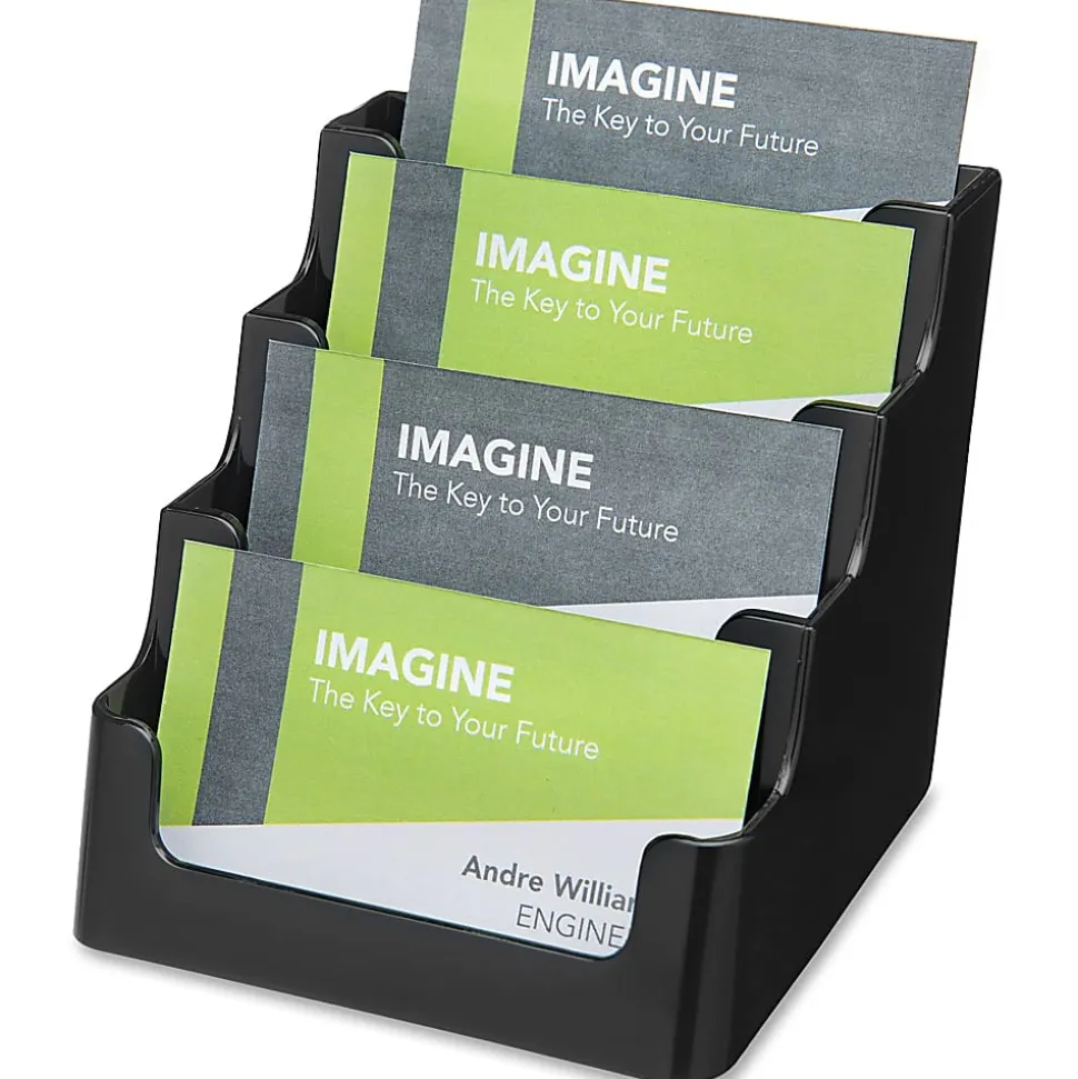 Deflecto® 4-Tier Business Card Holder, 3.5" x 3.9" x 4.1", Black