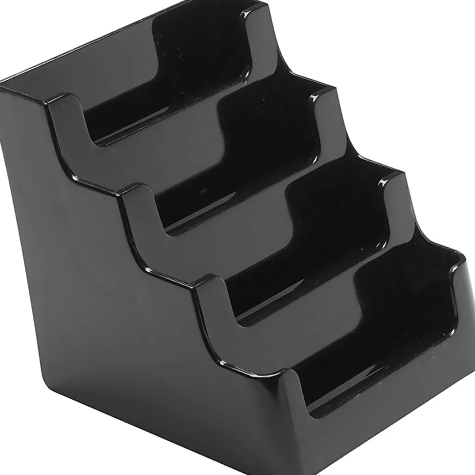 Deflecto® 4-Tier Business Card Holder, 3.5" x 3.9" x 4.1", Black