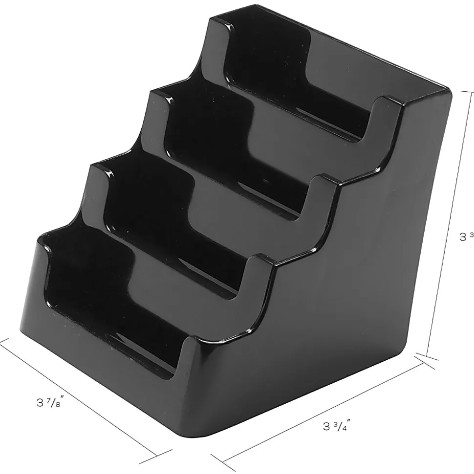 Deflecto® 4-Tier Business Card Holder, 3.5" x 3.9" x 4.1", Black