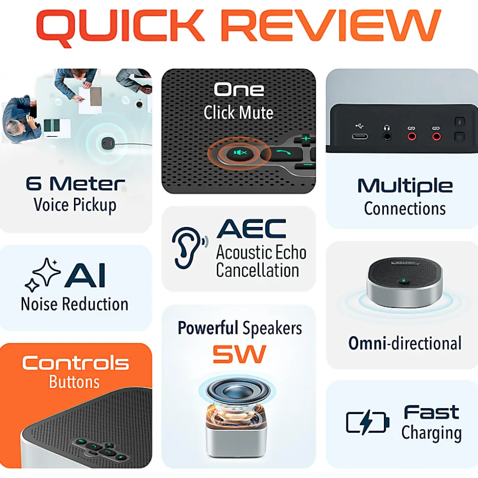 Delton C9270 Conference Speaker And Microphone With Bluetooth And USB-C Connectivity, Black