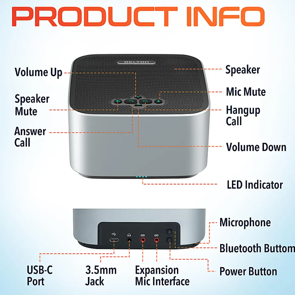 Delton C9270 Conference Speaker And Microphone With Bluetooth And USB-C Connectivity, Black