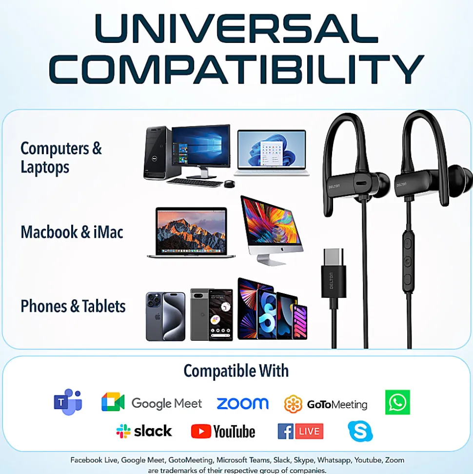 Delton 24EC USB Type-C Stereo Earbuds, Black