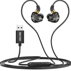 Delton 31E Ergonomic USB Computer Earbuds, Black, DWH31EBK
