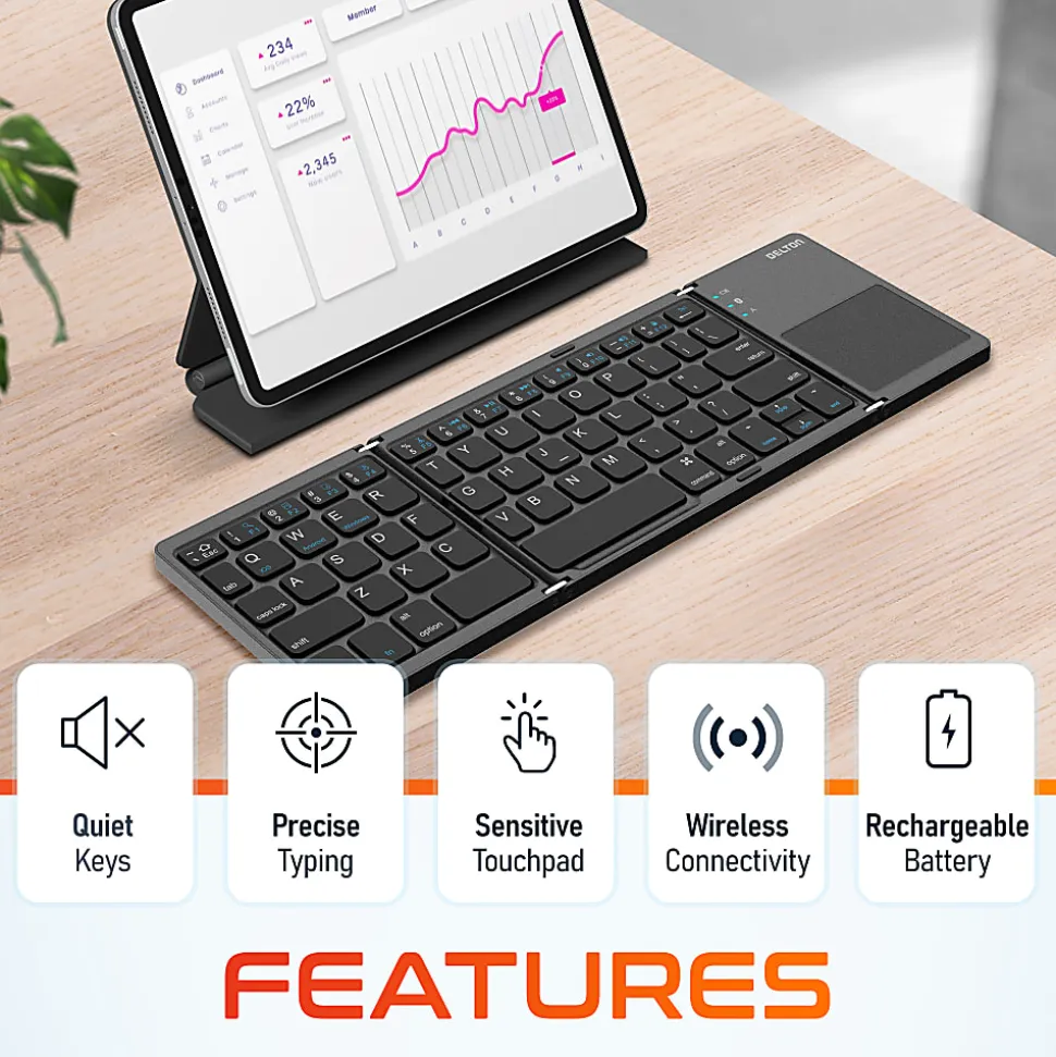 Delton F75 Small Wireless Foldable Portable Keyboard And Touchpad, Black