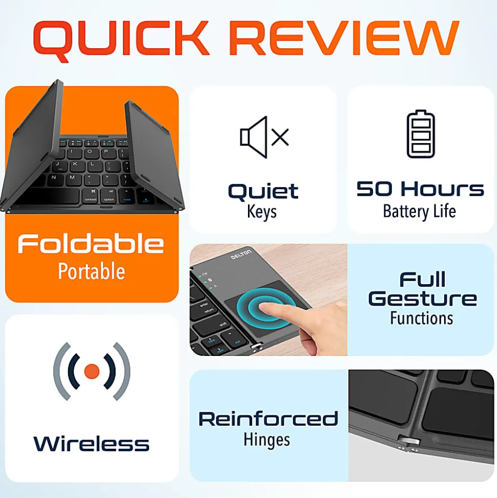 Delton F75 Small Wireless Foldable Portable Keyboard And Touchpad, Black