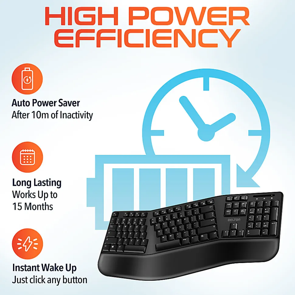 Delton G20 Ergonomic Wireless Keyboard And Mouse Combo, Black