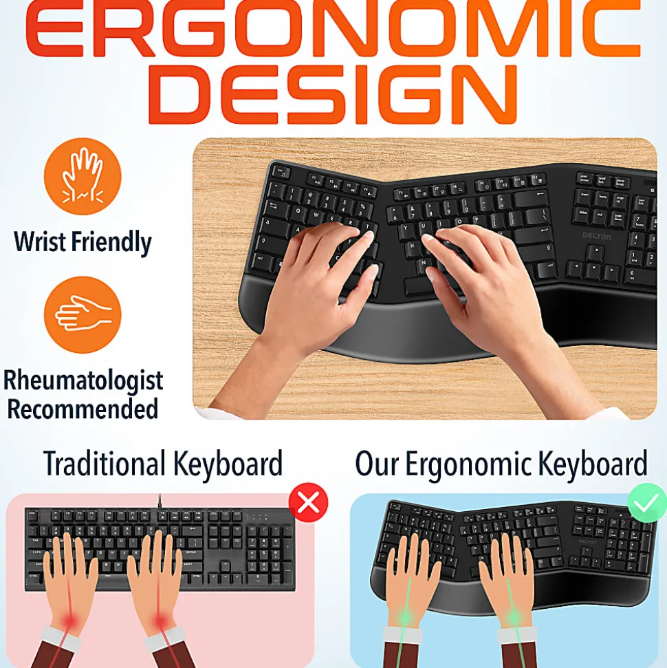 Delton G20 Ergonomic Wireless Keyboard And Mouse Combo, Black