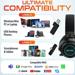 Delton G520 Wireless Noise Canceling Over Ear Stereo Gaming Headset, Black, DBHG520