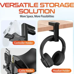 Delton HS7 Headset Holder And USB Charging Hub, 6"H x 1-1/2"W x 7"D, White