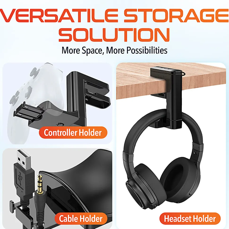 Delton HS7 Headset Holder And USB Charging Hub, 6"H x 1-1/2"W x 7"D, White