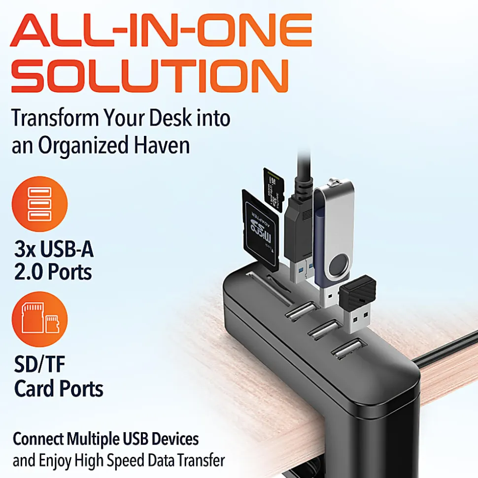 Delton HS7 Headset Holder And USB Charging Hub, 6"H x 1-1/2"W x 7"D, White
