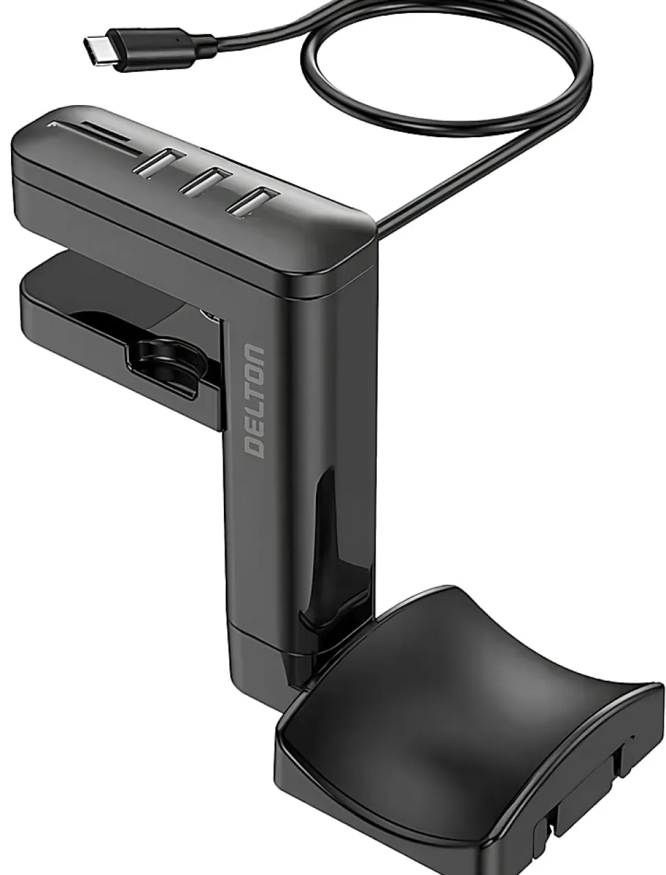 Delton HS7 Headset Holder And USB Charging Hub, 6"H x 1-1/2"W x 7"D, White