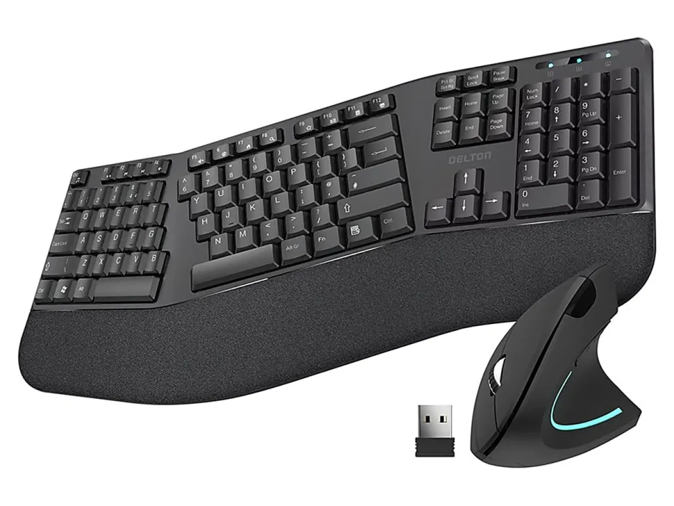Delton KB200 And S12 Ergonomic Computer Keyboard And Optical Mouse Combo, Black