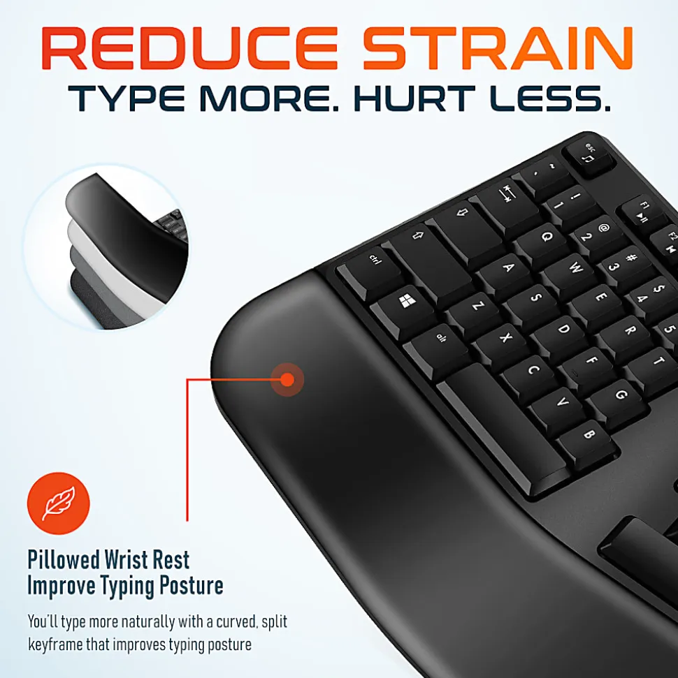 Delton KB200 And S12 Ergonomic Computer Keyboard And Optical Mouse Combo, Black