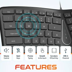 Delton KB250 Ergonomic Wired Keyboard, Black