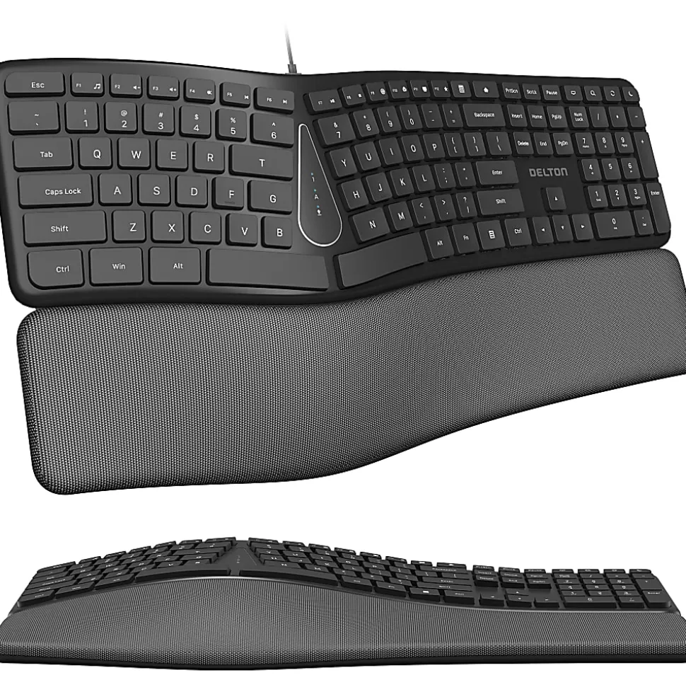 Delton KB250 Ergonomic Wired Keyboard, Black