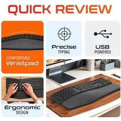 Delton KB250 Ergonomic Wired Keyboard, Black