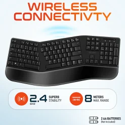 Delton KB200 Ergonomic Wrist Rest Wireless Keyboard With USB Dongle, Black