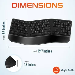 Delton KB200 Ergonomic Wrist Rest Wireless Keyboard With USB Dongle, Black