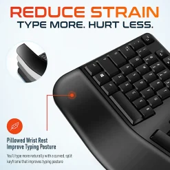 Delton KB200 Ergonomic Wrist Rest Wireless Keyboard With USB Dongle, Black