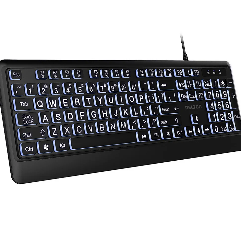 Delton KB20 Large Print Big Key Backlit Wired Keyboard, Black