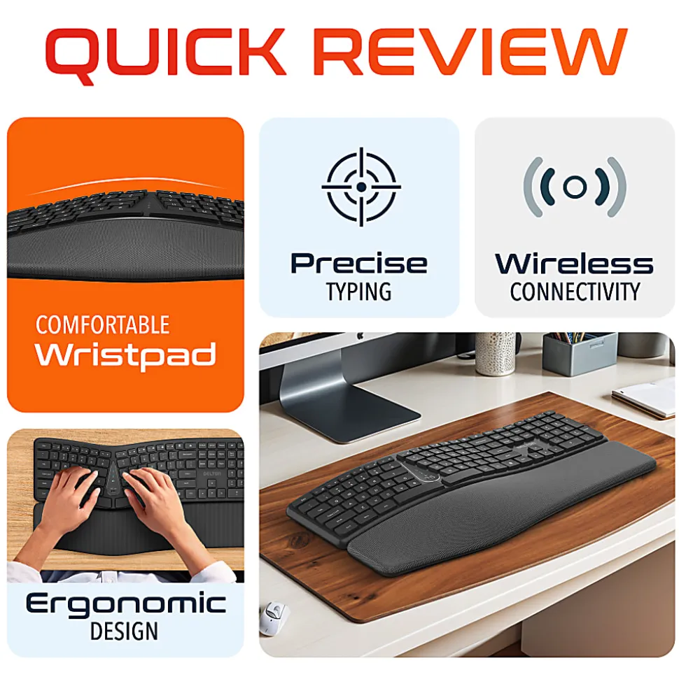 Delton KB250 Wireless Ergonomic Keyboard, Black