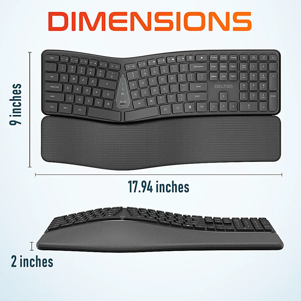 Delton KB250 Wireless Ergonomic Keyboard, Black