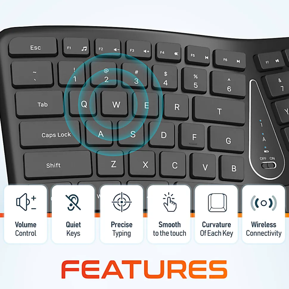 Delton KB250 Wireless Ergonomic Keyboard, Black
