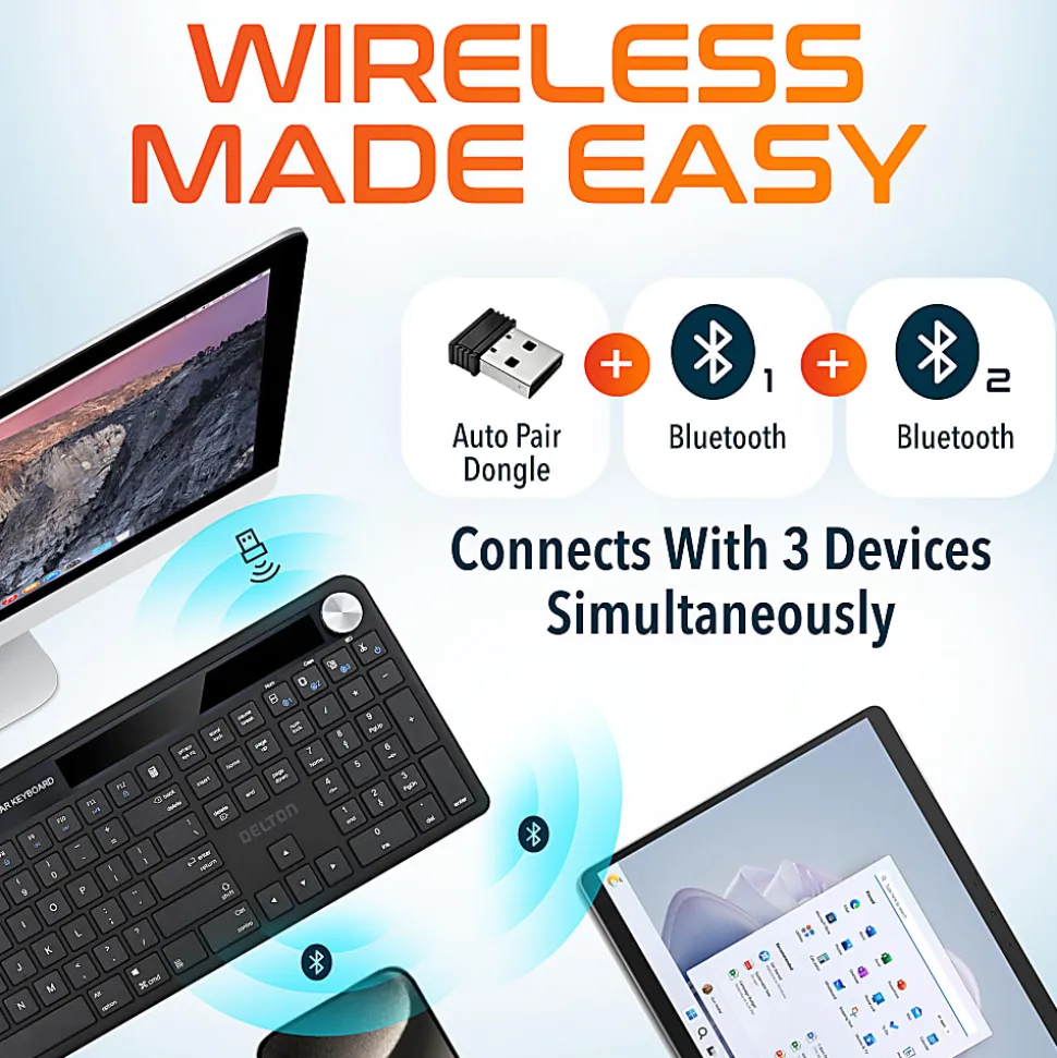 Delton KB90 Wireless Rechargeable Solar Powered Keyboard, Black