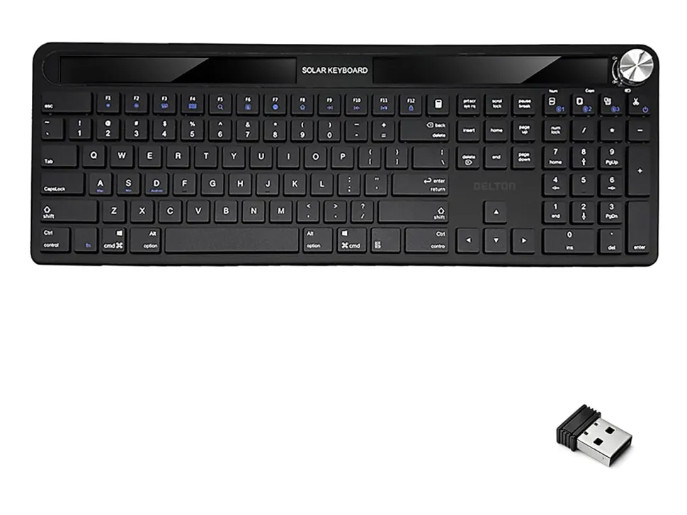 Delton KB90 Wireless Rechargeable Solar Powered Keyboard, Black