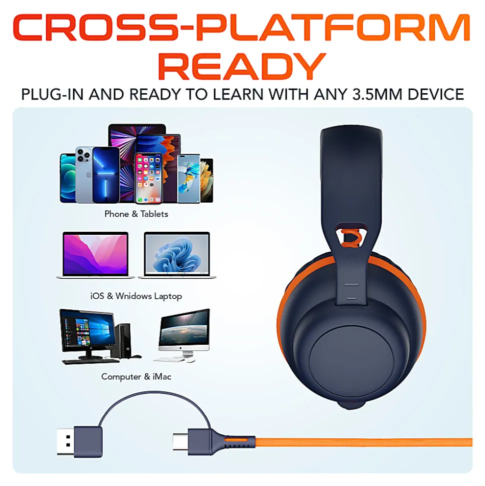 Delton 3.5mm Audio Cable Replacement With USB-A And USB-C Connector, 6', Orange