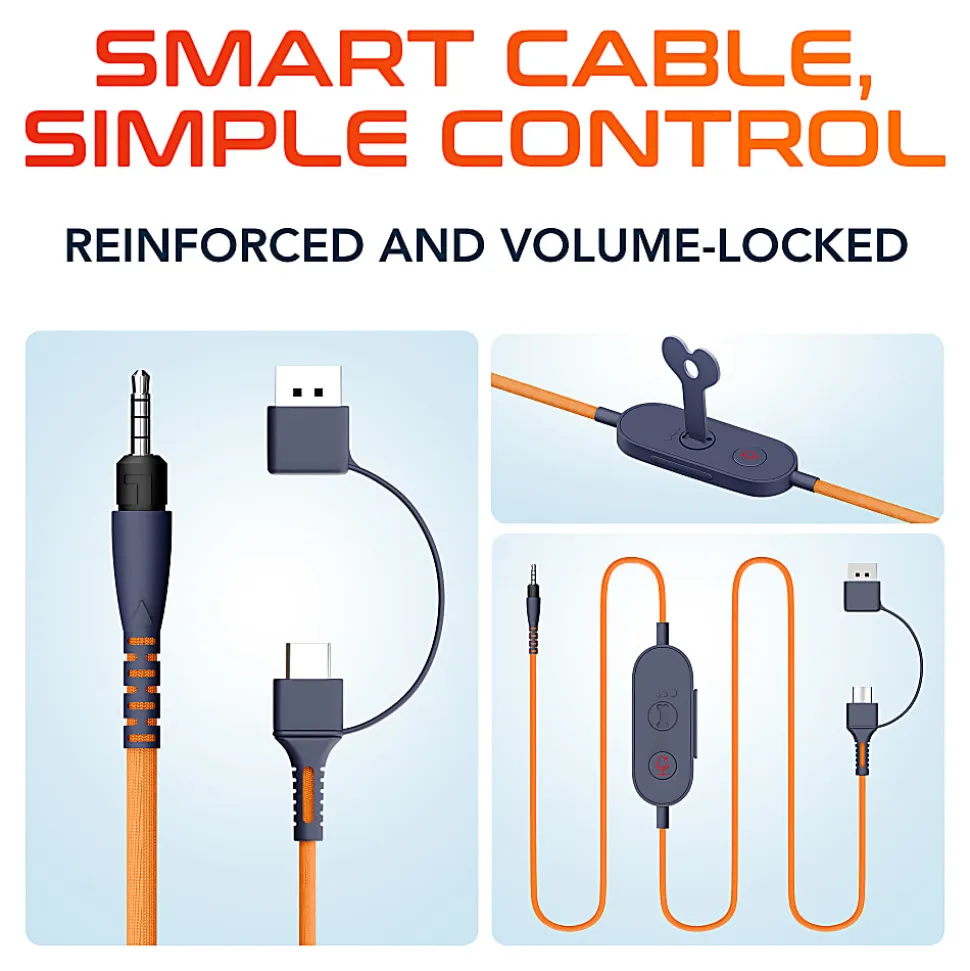 Delton 3.5mm Audio Cable Replacement With USB-A And USB-C Connector, 6', Orange