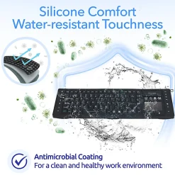 Delton M90 Medical Grade Airtight Waterproof Wireless Backlit Computer Keyboard With Touchpad, Black