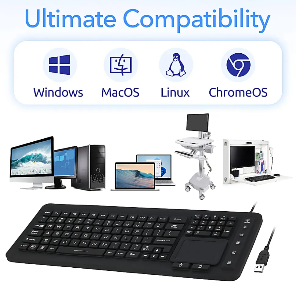 Delton M70 Medical Grade Airtight Waterproof USB Backlit Computer Keyboard And Touchpad, Black