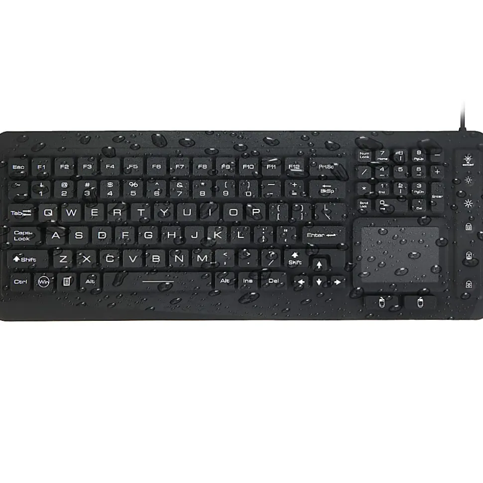 Delton M70 Medical Grade Airtight Waterproof USB Backlit Computer Keyboard And Touchpad, Black