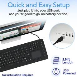 Delton M70 Medical Grade Airtight Waterproof USB Backlit Computer Keyboard And Touchpad, Black