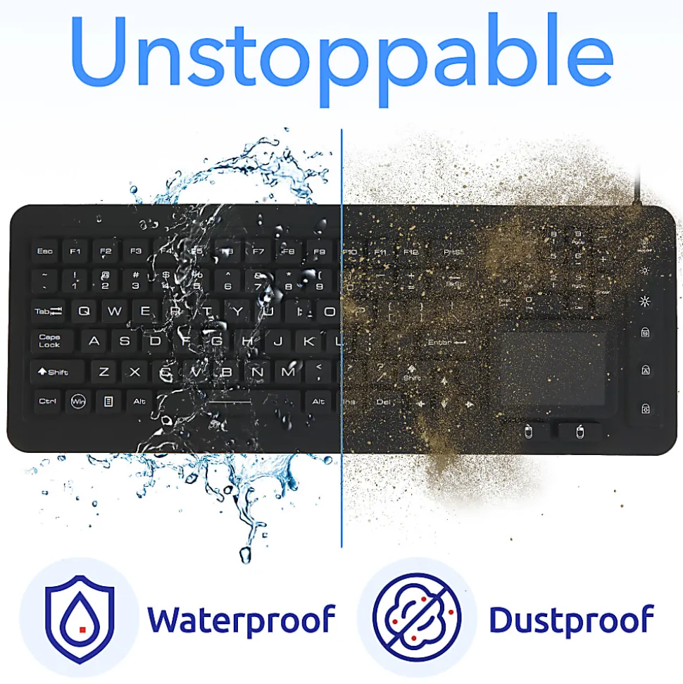 Delton M70 Medical Grade Airtight Waterproof USB Backlit Computer Keyboard And Touchpad, Black