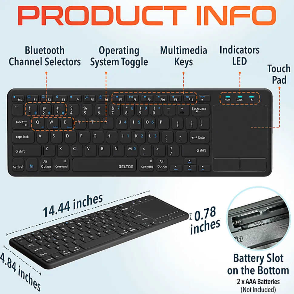 Delton N60 Small Bluetooth Keyboard With Touchpad, Black